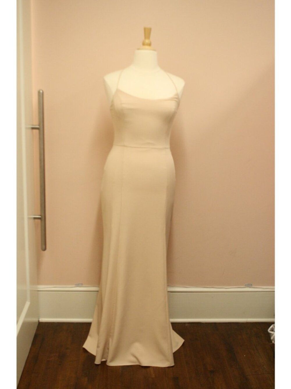 Long Formal Crepe Evening Gown/Bridesmaid Dress Amsale Fawn (champagne)